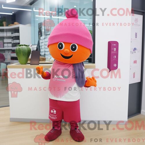 Personnage Mascotte Redbrokoly D Une Salade César À L Orange Habillée D Une Combishort Et De Mitaines