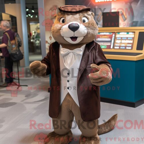 Personnage Mascotte Redbrokoly D Une Loutre Brune Habillée D Un Blazer Et De Montres