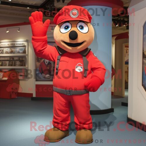 Personnage De Costume De Mascotte Redbrokoly De Soldat De L Armée De L Air Rouge Habillé D Une Salopette Et De Mitaines