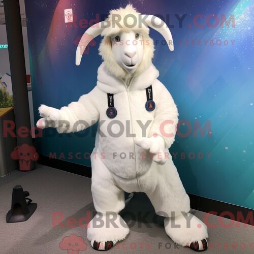 Mascotte Redbrokoly De Chèvre Angora Blanche Costume De Personnage Habillé D Un Sweat Et De Coussinets De Pieds