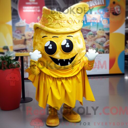 Costume De Mascotte Redbrokoly De Nachos Jaune Personnage Habillé D Une Jupe Portefeuille Et De Lacets De Chaussures
