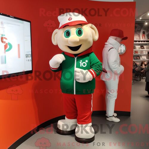 Personnage De Costume De Mascotte Redbrokoly Du Drapeau Irlandais Rouge Habillé D Une Combishort Et De Montres-Bracelets