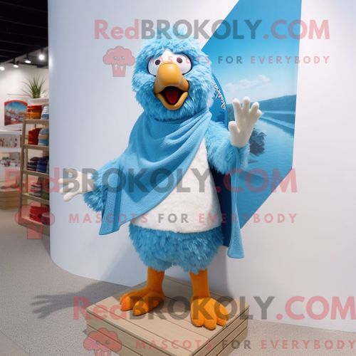 Personnage De Costume De Mascotte Redbrokoly De Poulet Frit Bleu Habillé Avec Un Short Et Des Châles
