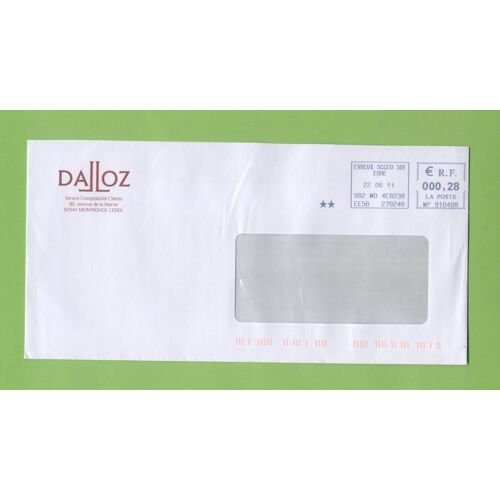 Enveloppe À Fenêtre Envelope Empreinte Machine Affranchir Postage Meter Footprint Dalloz Montrouge 0,28 Euro France