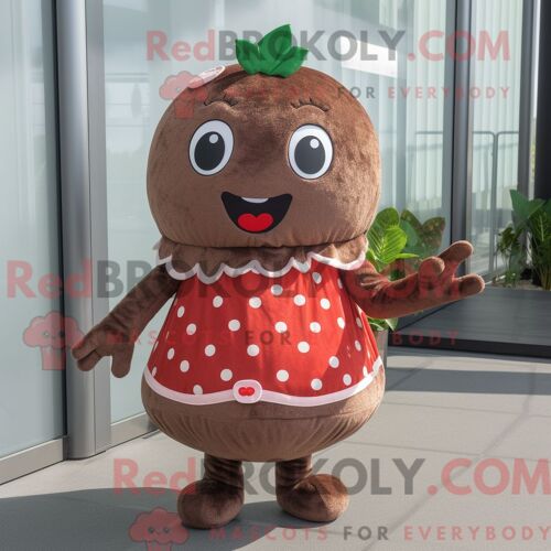 Personnage Mascotte Redbrokoly D Une Paella Tan Habillée D Une Chemise Henley Et De Sacs À Main