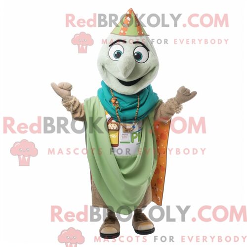 Personnage Mascotte Redbrokoly D Un Puma Rouge Habillé D Une Jupe Longue Et De Colliers