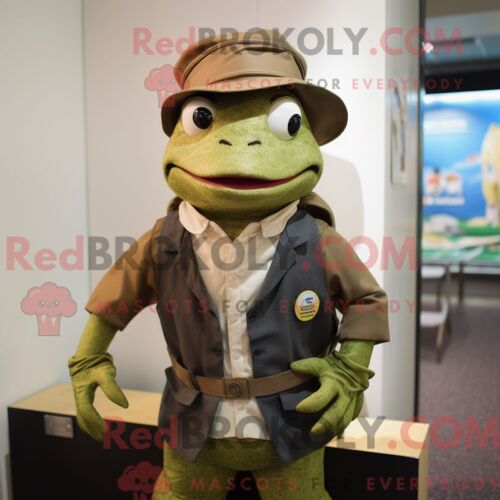 Costume Mascotte Redbrokoly De Grenouille Habillée D Un Gilet Et De Bérets