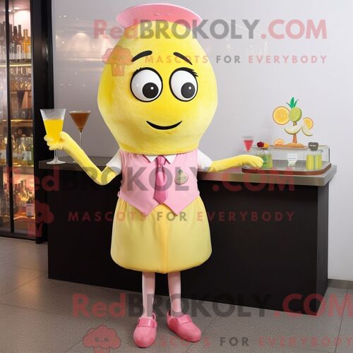 Costume De Mascotte Redbrokoly De Rose Jaune Citron Habillé Avec Une Robe De Cocktail Et Des Montres