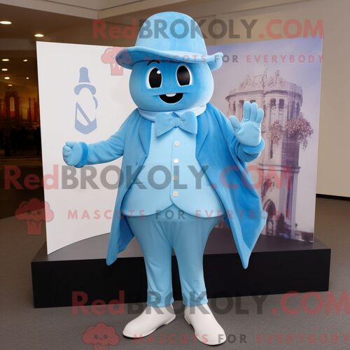 Costume Mascotte Redbrokoly De Sky Blue Ghost Habillé Avec Un Blazer Et Des Bérets