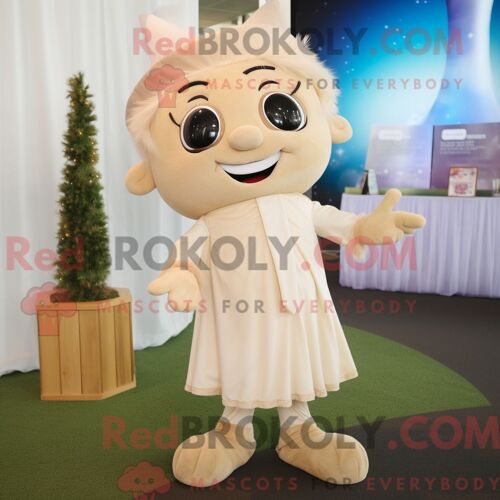 Costume Mascotte Redbrokoly De Fée Des Dents Beige Personnage Habillé Avec Une Chemise Habillée Et Des Foulards