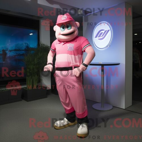 Costume Mascotte Redbrokoly De Gyro Rose Personnage Habillé Avec Un Bermuda Et Des Ceintures
