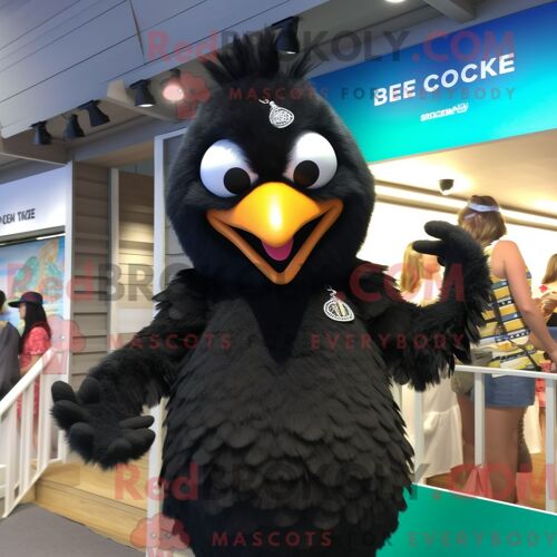 Personnage Mascotte Redbrokoly D Un Poulet Noir Habillé D Un Maillot De Bain Une Pièce Et De Bracelets