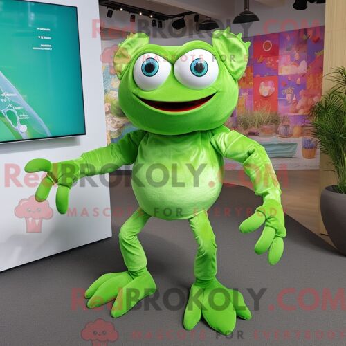 Personnage Mascotte Redbrokoly D Une Méduse Vert Forêt Habillée D Une Veste Et D Anneaux