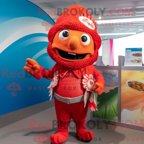 Personnage Mascotte Redbrokoly D Un Gant De Boxe Habillé D Un Costume Pantalon Et Écharpe