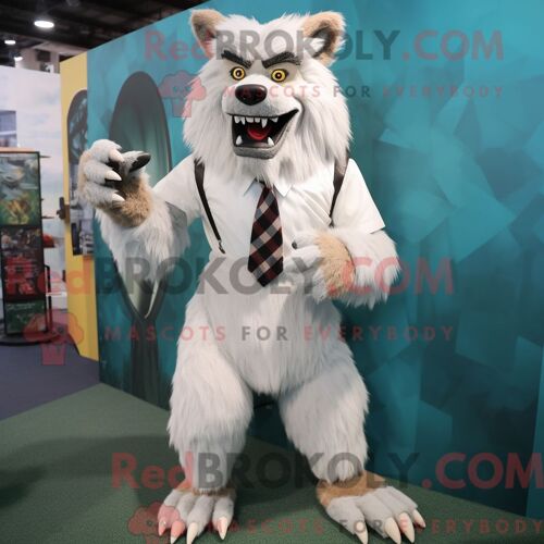 Mascotte Redbrokoly De Loup-Garou Blanc Costume De Personnage Habillé Avec Un Short Et Des Épingles À Cravate