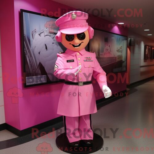 Costume De Mascotte Redbrokoly De Soldat Américain Rose Personnage Habillé D Une Robe Fourreau Et D Épingles À Cravate
