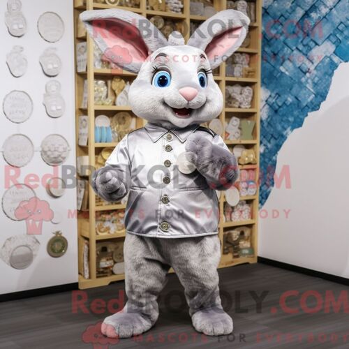 Personnage Mascotte Redbrokoly D Un Lapin Sauvage Argenté Habillé D Une Salopette Et D Un Porte-Monnaie