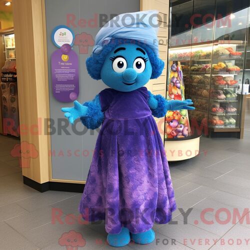 Costume Mascotte Redbrokoly De Prune Bleue Habillé Avec Une Robe Et Des Bandeaux