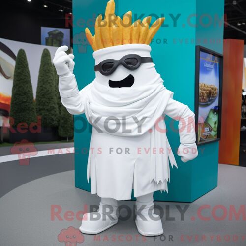 Personnage Mascotte Redbrokoly D Une Frite Blanche Habillée D Un Dissimulation Et De Ceintures