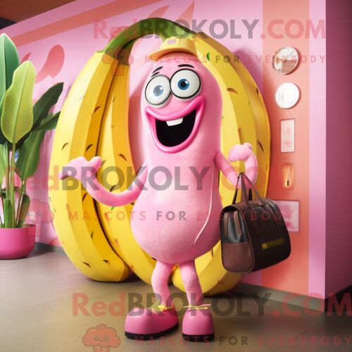 Costume De Mascotte Redbrokoly De Bae Rose Habillé Avec Un Bikini Et Des Sacs À Main