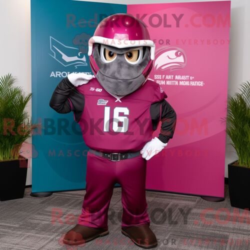 Mascotte Redbrokoly De Casque De Football Américain Magenta Personnage Habillé Avec Un Sweat À Capuche Et Des Pochettes De Costume
