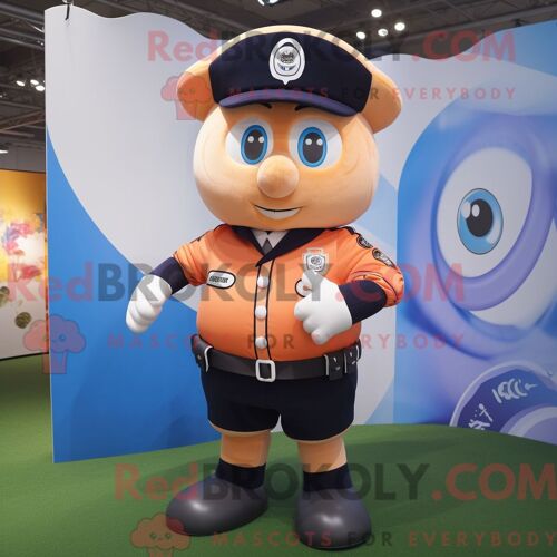Costume De Mascotte Redbrokoly D Officier De Police Peach Habillé D Une Chemise De Rugby Et De Bonnets