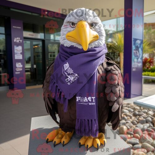 Costume Mascotte Redbrokoly D Aigle De Haast Pourpre Personnage Habillé Avec Un T-Shirt Et Des Écharpes