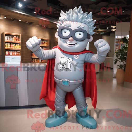 Personnage De Costume De Mascotte Redbrokoly De Ring Master Gris Habillé Avec Un Pantalon De Costume Et Des Sacs Fourre-Tout