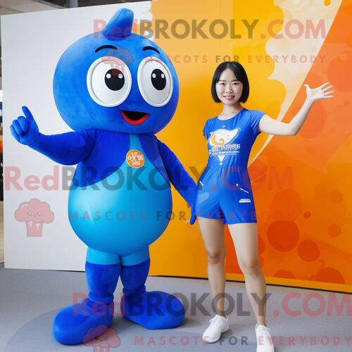 Costume Mascotte Redbrokoly De Mandarin Bleu Habillé D Un Maillot De Bain Une Pièce Et De Cravates
