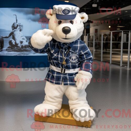Costume De Mascotte Redbrokoly De Navy Seal Blanc Habillé D Une Chemise En Flanelle Et De Coussinets De Pieds