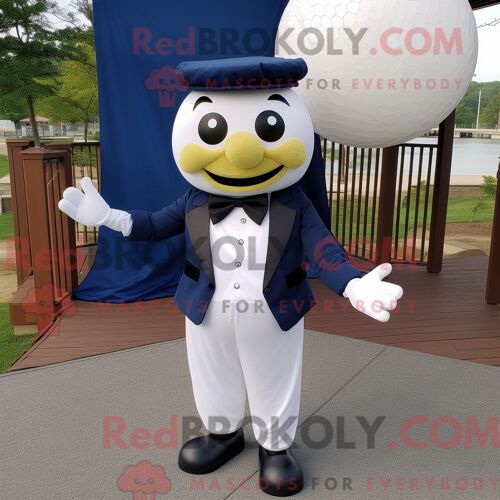 Costume De Mascotte Redbrokoly De Balle De Golf Bleu Marine Personnage Habillé Avec Un Pantalon Capri Et Des Noeuds Papillons