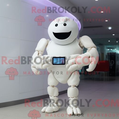 Costume Mascotte Redbrokoly De Crabe Blanc Habillé D Un Body Et De Montres Connectées