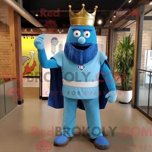 Costume De Mascotte Redbrokoly Du Roi Bleu Habillé D Une Chemise En Chambray Et De Coussinets De Pieds
