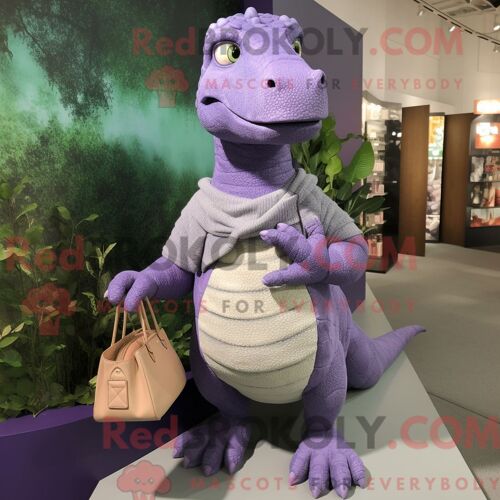 Costume De Mascotte Redbrokoly D Iguanodon De Lavande Personnage Habillé D Un Pull Et De Sacs À Main