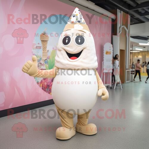 Personnage De Costume De Mascotte Redbrokoly De Cornet De Crème Glacée À La Crème Habillé D'un Maillot De Bain Et De Bracelets De Cheville