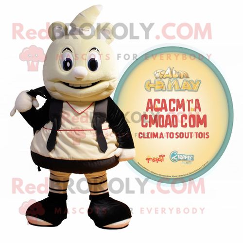 Personnage De Costume De Mascotte Redbrokoly De Téléphone Crème Vêtu D'une Robe De Soirée Et De Sacs À Dos