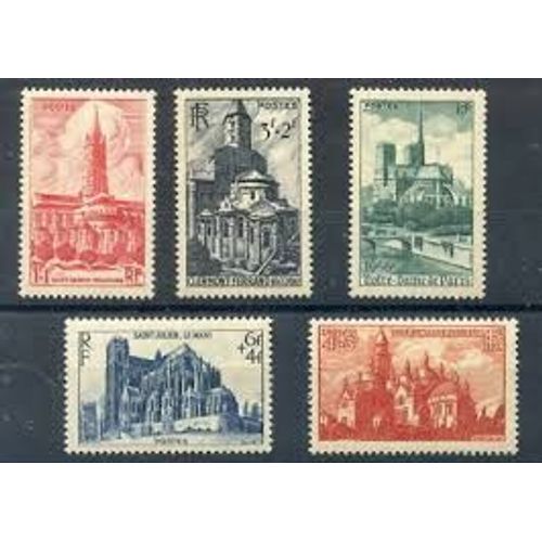 Cathédrales Et Basiliques : Saint-Sernin Toulouse, Notre Dame Du Port Clermont Ferrand, Saint-Front Périgueux, Saint-Julien Le Mans, Notre Dame De Paris Année 1947 N° 772 773 774 775 776 Yt Luxe