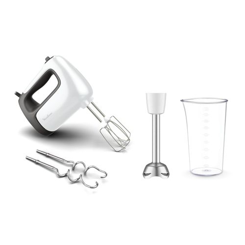 Moulinex Batteur à main, 5 vitesses + turbo, Fouets et pétrins en inox HM462110