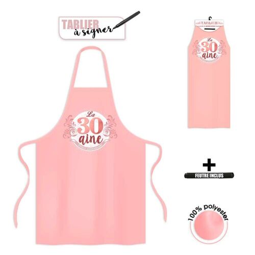 TABLIER ROSE DÉDICACE ANNIVERSAIRE 30AINE FEMME