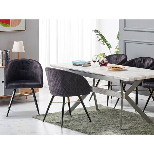 Eva - Lot De 6 Fauteuils Chaises De Salle À Manger - Finition Tissu Velours Noir - Pieds Noir Et Dorés - Style Scandinave