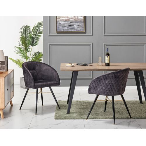 Eva - Lot De 2 Fauteuils Chaises De Salle À Manger - Finition Tissu Velours Noir - Pieds Noir Et Dorés - Style Scandinave