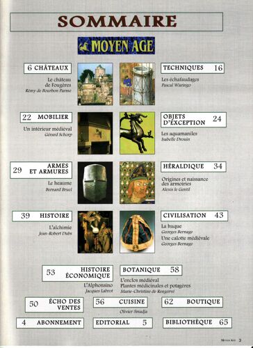 Moyen Age  N° 8 : L Alchimie / Chateau De Fougeres / Heaume Du 13 Siecle / Huque / Aquamaniles / Jardin Medieval / Alphonsino D Or