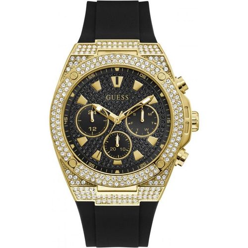 Guess Pegasus Montre Homme Multifonction Acier Doré Silicone Noir Gw0048g2