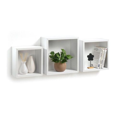 Set de 3 étagères gigognes carré en bois - Blanc - L 30/26,5/23 cm