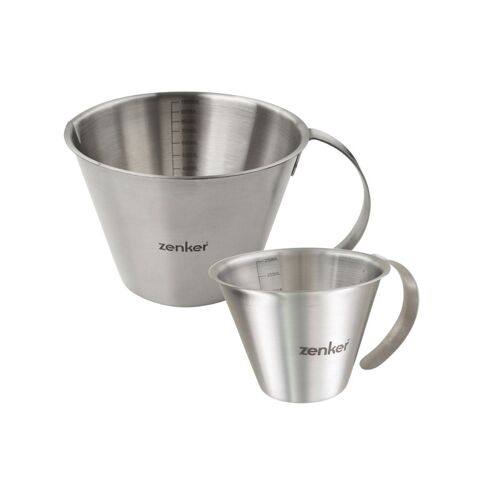 Zenker 9943250 Duo De Verres Doseurs Gradués, Verre Gradué Pour Liquides, Verres Mesureurs, Verre Gradué À Pâtisserie, Acier Inoxydable, Argent, 250 Ml, 1000 Ml