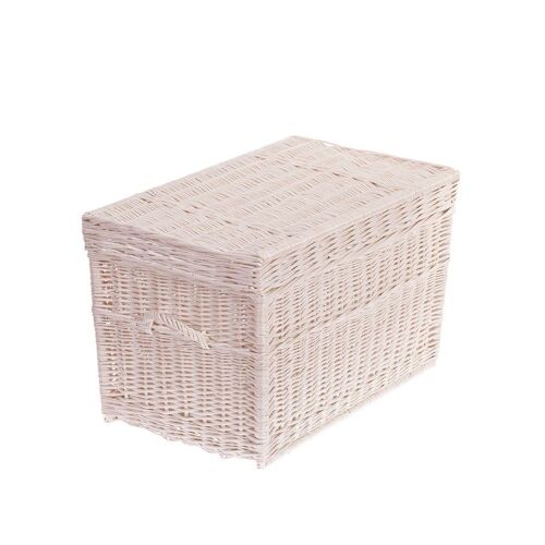 Coffre,grand panier,malle de rangement en osier blanc - creme