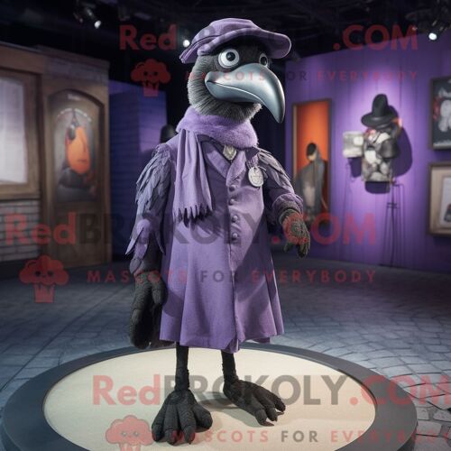 Personnage De Costume De Mascotte Redbrokoly De Corbeau De Lavande Habillé Avec Un Gilet Et Des Lacets De Chaussures