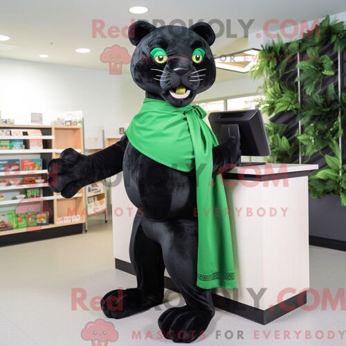 Personnage De Costume De Mascotte Redbrokoly De Panthère Verte Forestière Habillé Avec Une Robe Portefeuille Et Des Portefeuilles