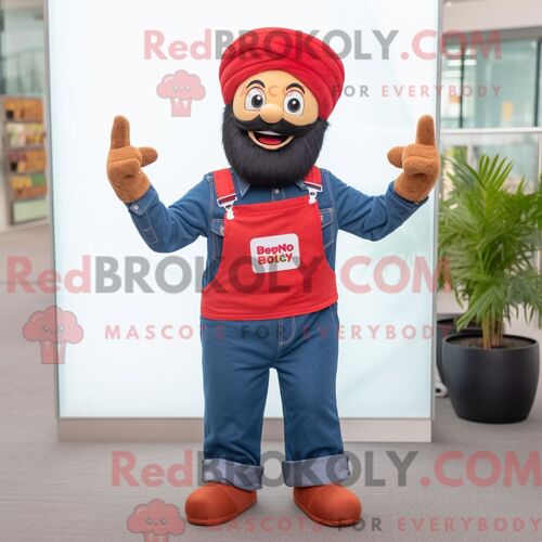Costume De Mascotte Redbrokoly De Biryani Rouge Personnage Habillé D Un Short En Jean Et De Bonnets
