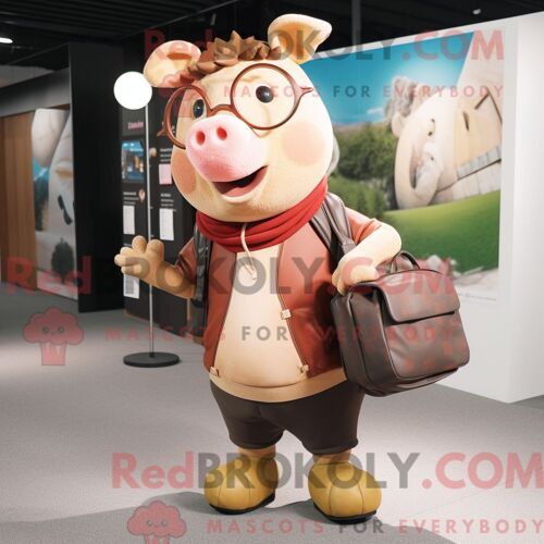 Personnage De Costume De Mascotte Redbrokoly De Cochon Marron Habillé Avec Des Leggings Et Des Sacs À Main
